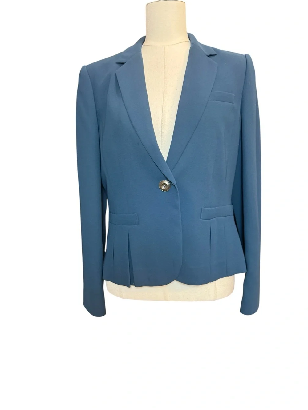 Calvin Klein Blue Pleated Peplum One Button Tailored Blazer Jacket Size 8